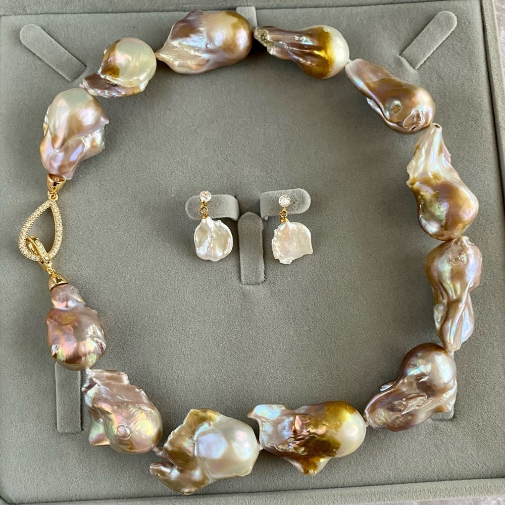 Amazing 18x30mm rare Huge Flameball baroque pearl necklace